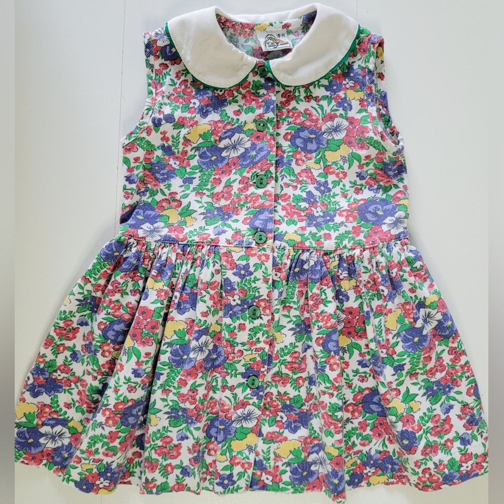 Vintage Tutti Frutti Girls Floral Sleeveless Dress Size 18 months